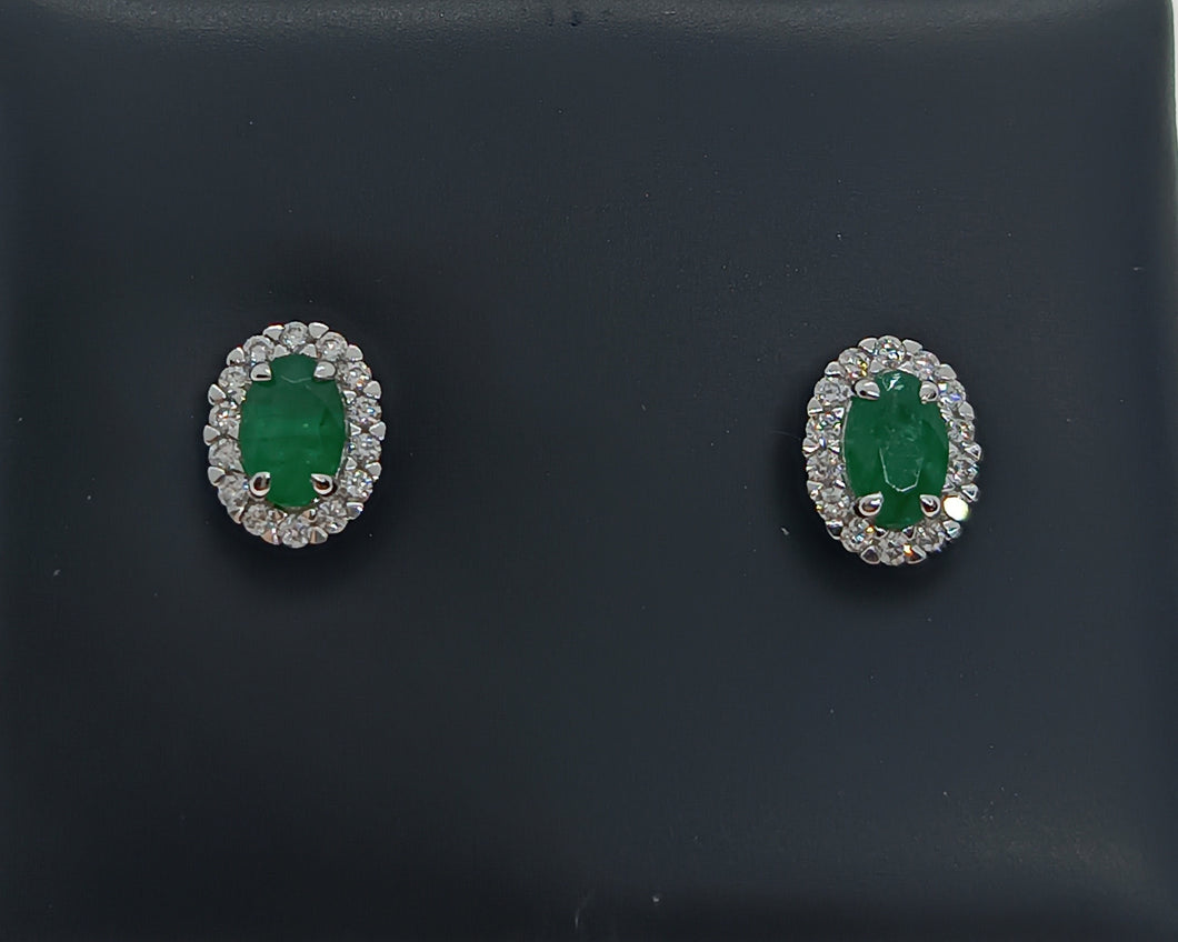 PENDIENTES ORO BLANCO 1ª LEY 18 KTES CON DIAMANTES Y ESMERALDA 140335EBA