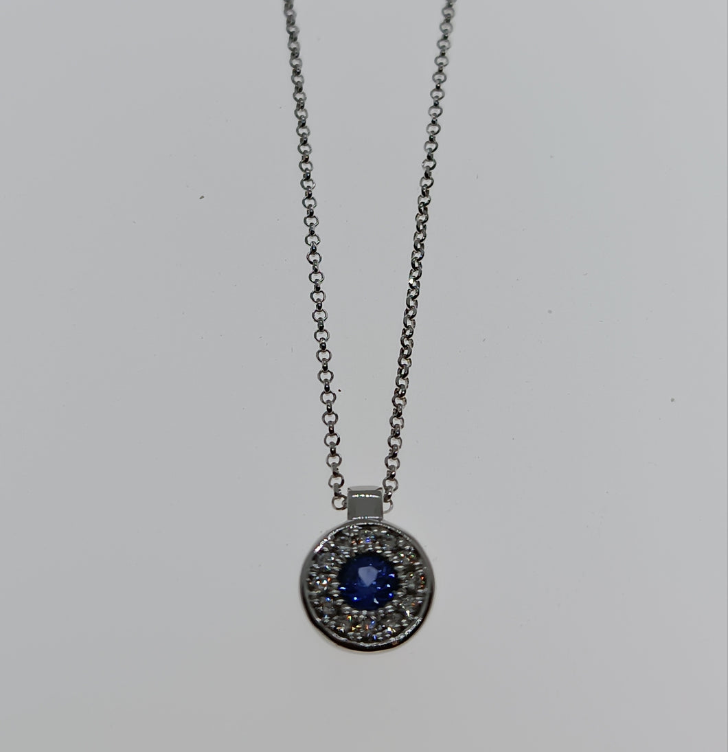 GARGANTILLA ORO BLANCO 1ª LEY 18 KTES CON DIAMANTES Y ZAFIRO AZUL 140717ZBG