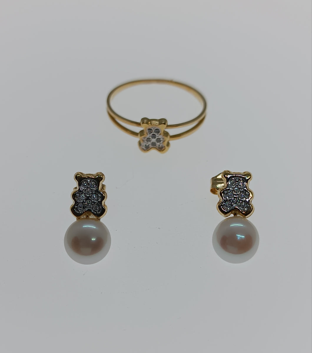 JUEGO DE PENDIENTES Y ANILLO ORO 1ª LEY 18 KTES 565565PA/S