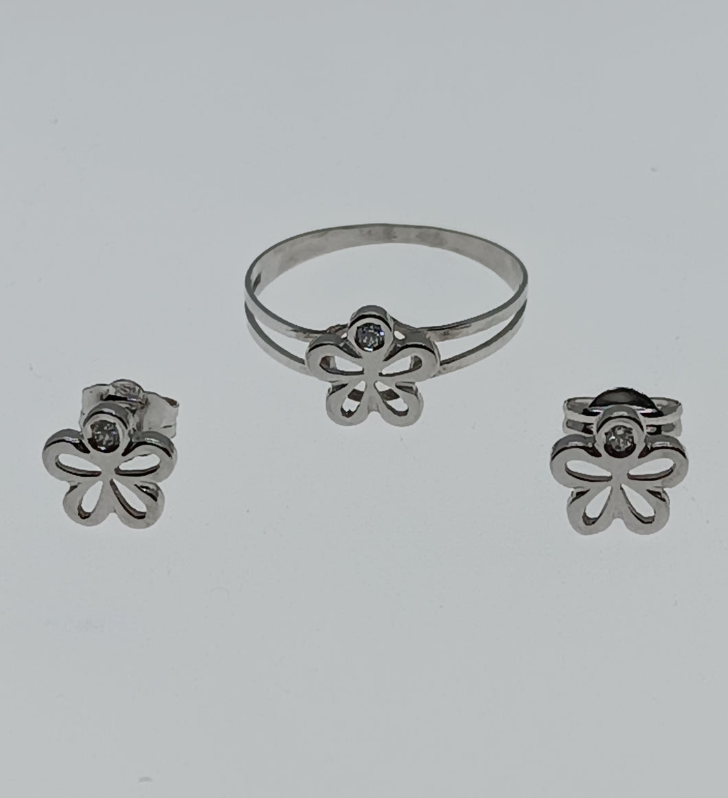 JUEGO DE PENDIENTES Y ANILLO ORO BLANCO 1ª LEY 18 KTES 564607A/S