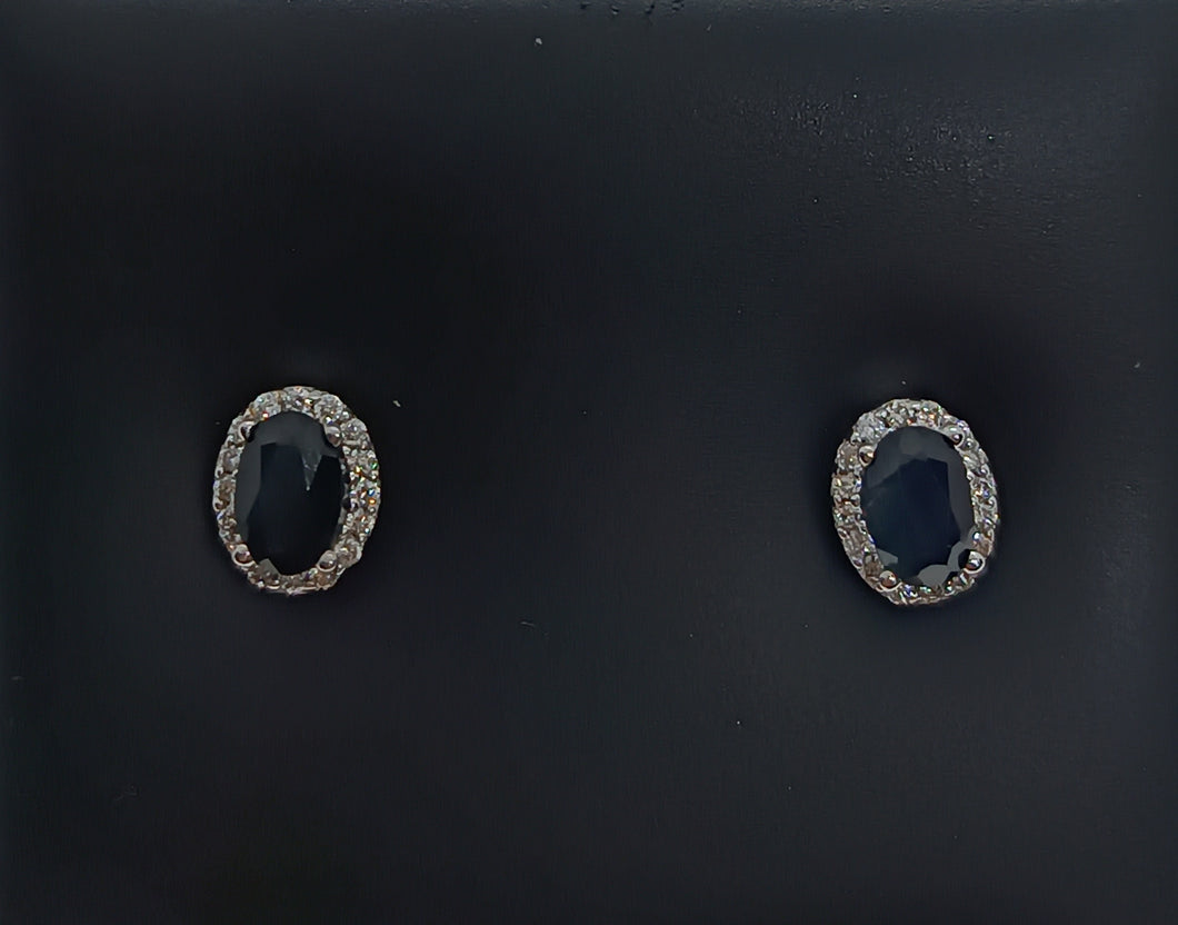 PENDIENTES ORO BLANCO 1ª LEY 18 KTES CON DIAMANTES Y ZAFIRO AZUL FOZD3100